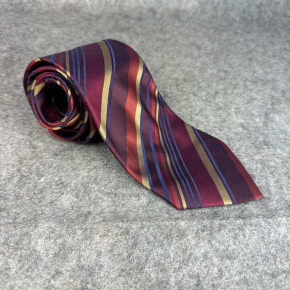 BUGATCHI Blue‎ Colorful Striped Luxury Designer Silk Tie Made In Italy W: 3.25" - Picture 1 of 5